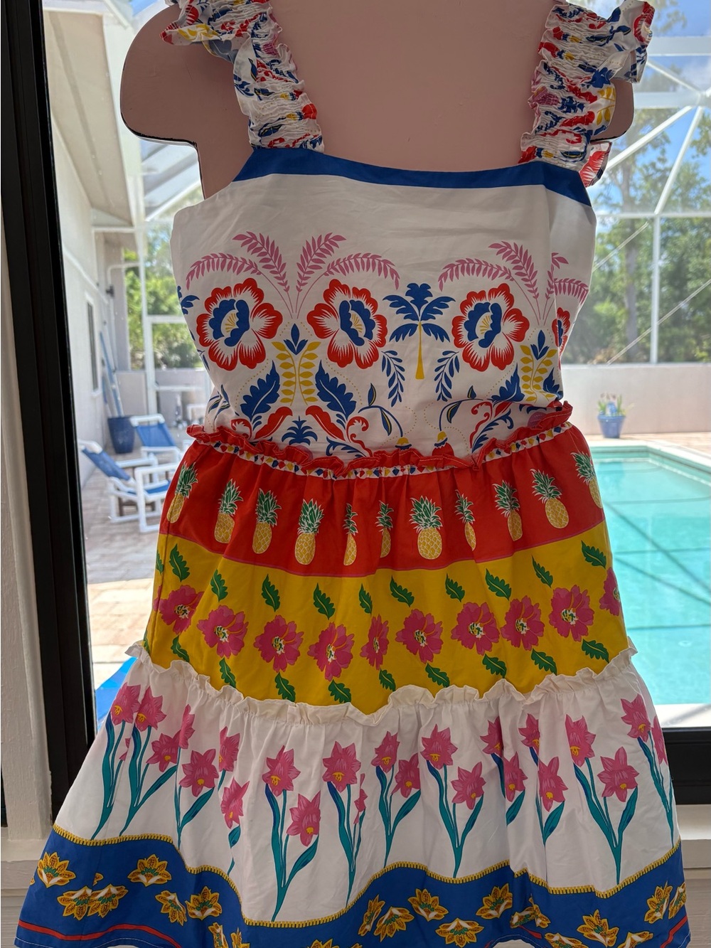 Sugarlips White Multicolor Floral & Pineapple Tiered Sundress